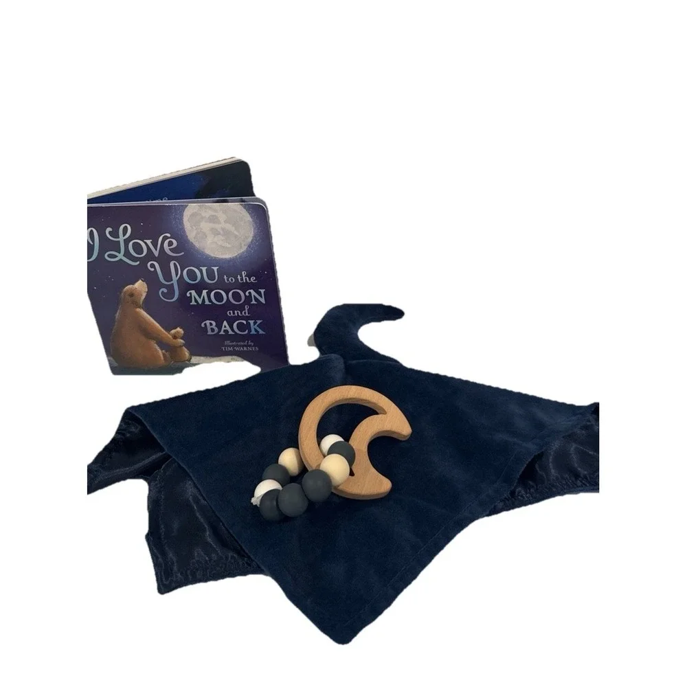 Unisex Baby Shower Box, I Love You to the Moon & Back book, Moon Lovey & Teether